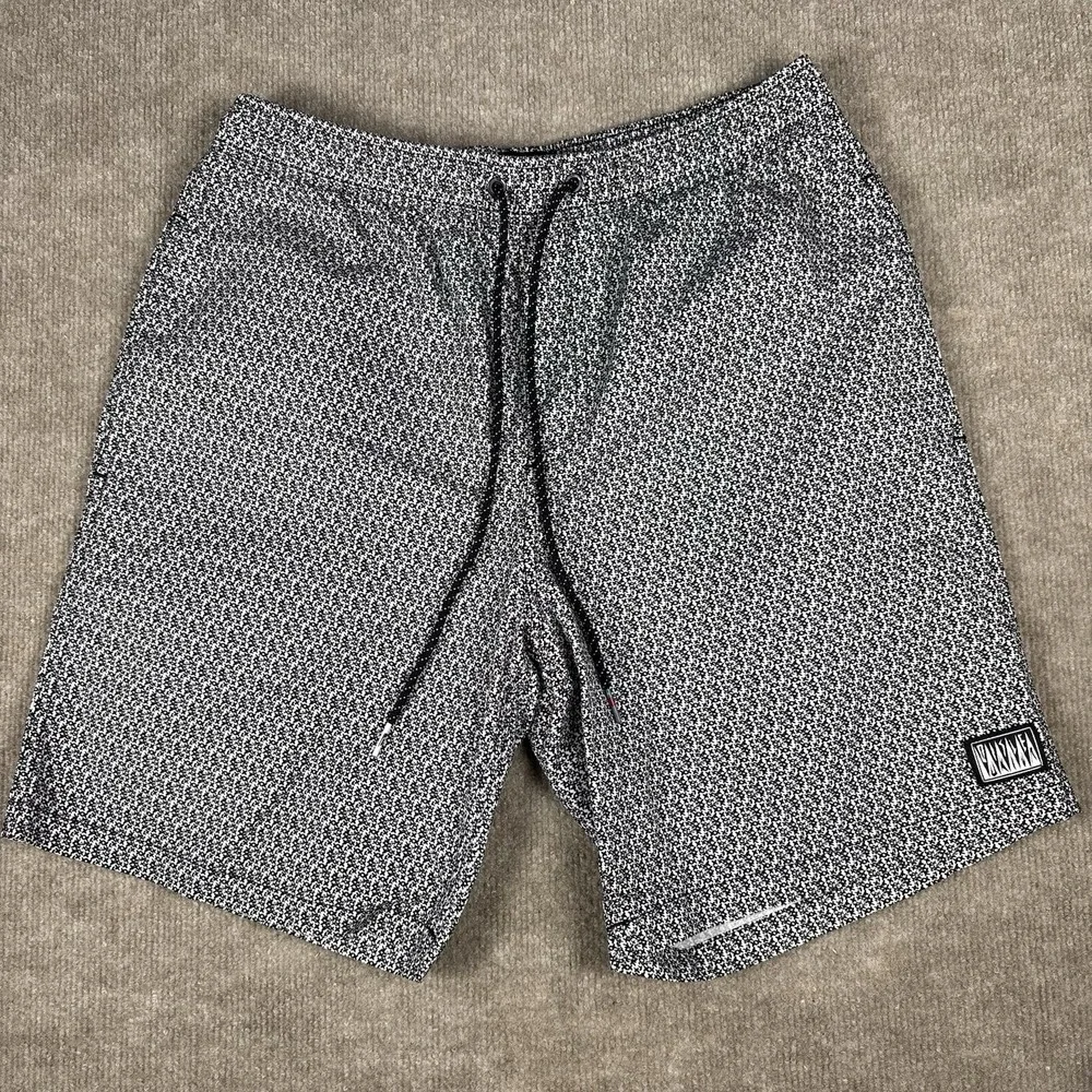 Quicksilver Waterman Collection Shorts Medium‎ Black White Geometric Swim Board